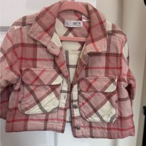 Zara Pink and Cream Checkered Overshirt